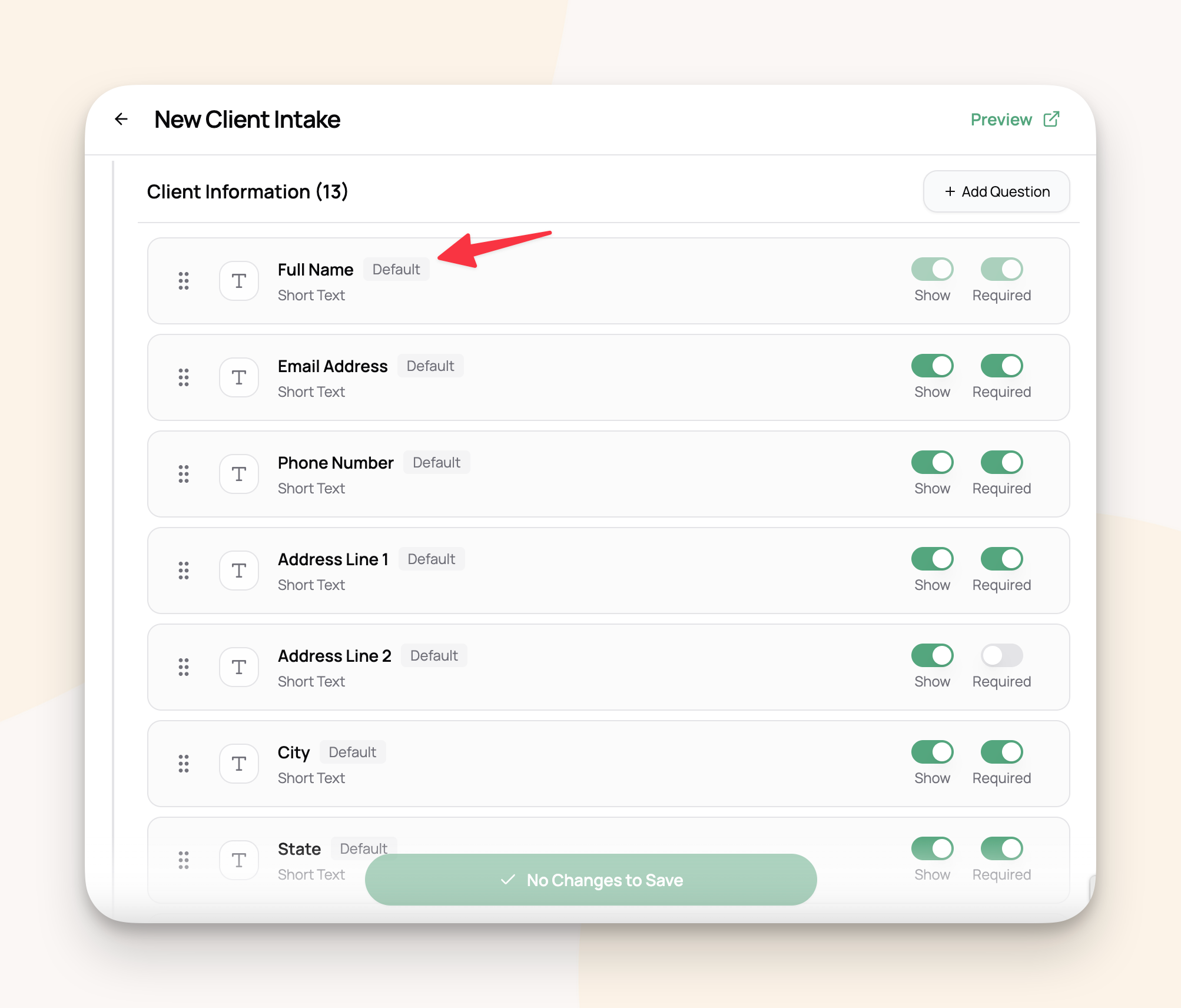 How to configure intake form questions