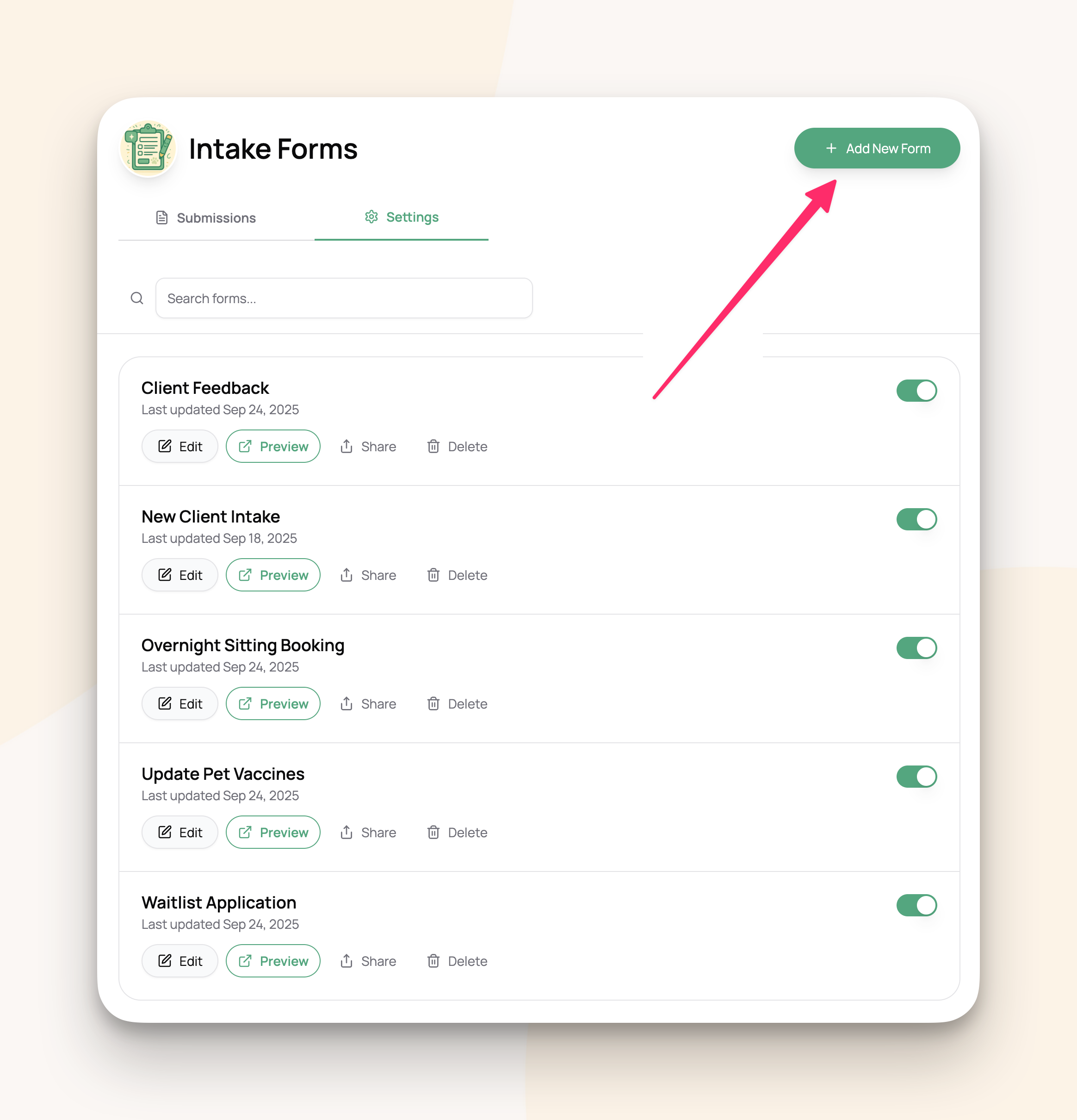 How to add a new intake form