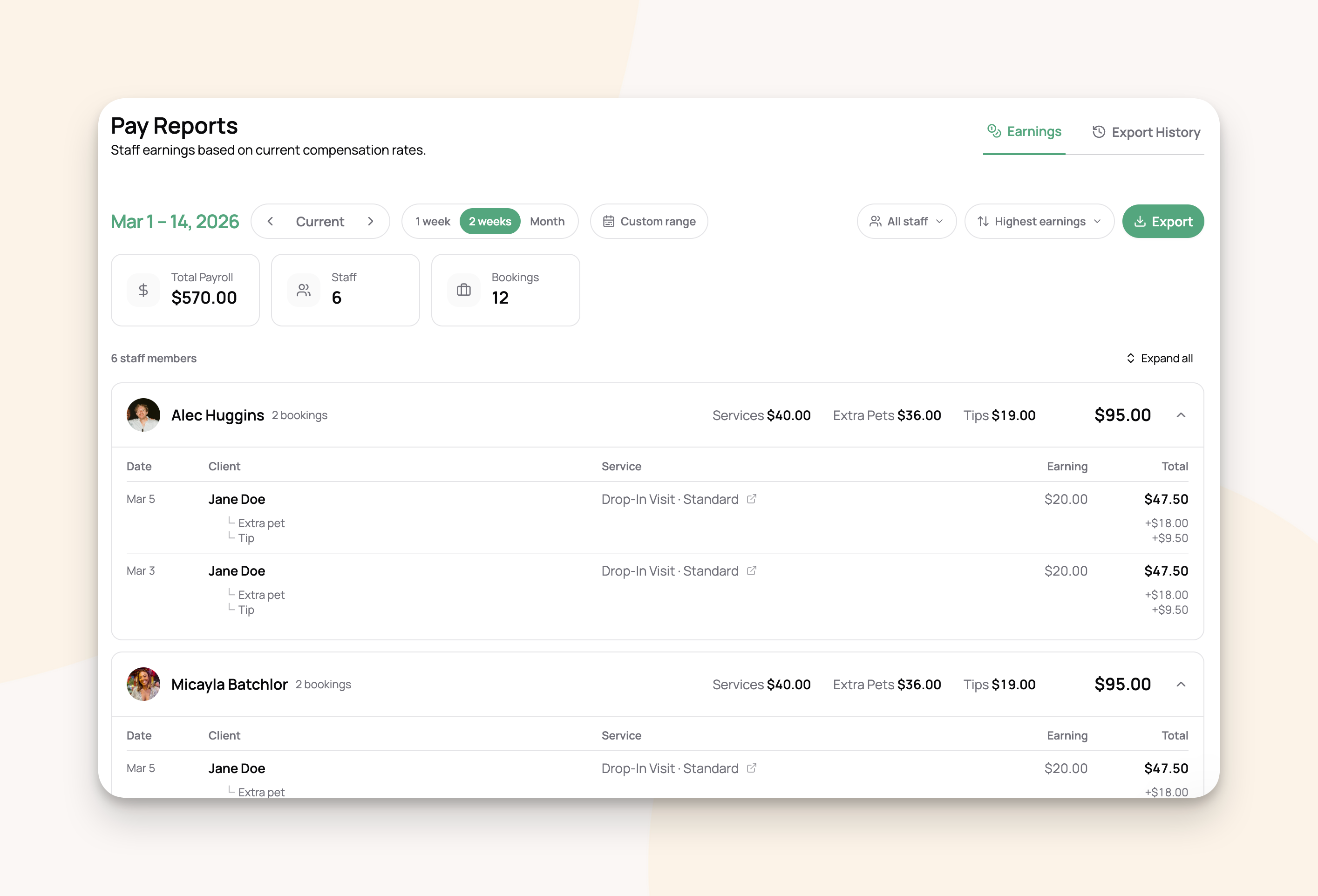 Viewing pay reports for your staff members