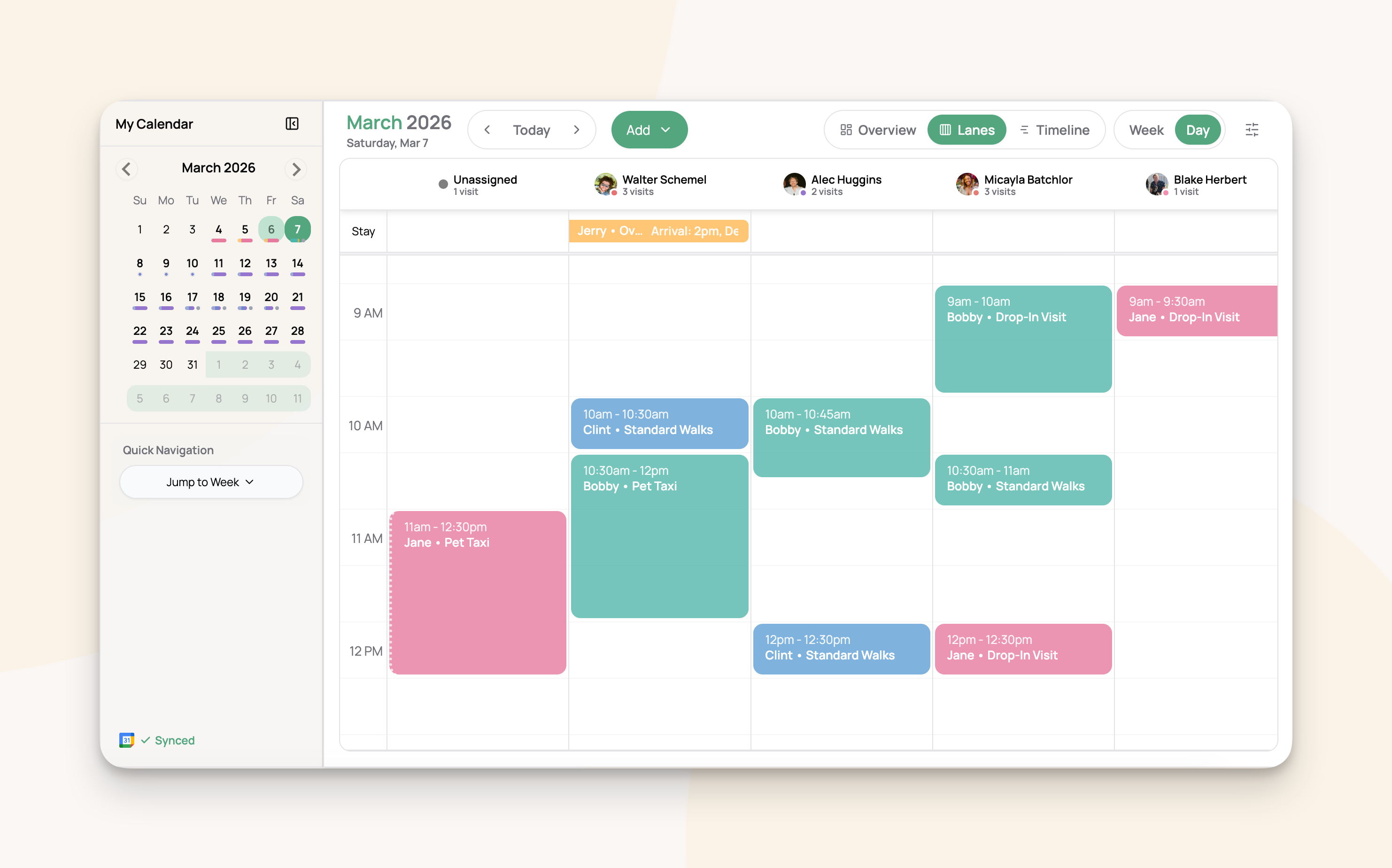 The staff calendar gives useful views for viewing each staff members schedule