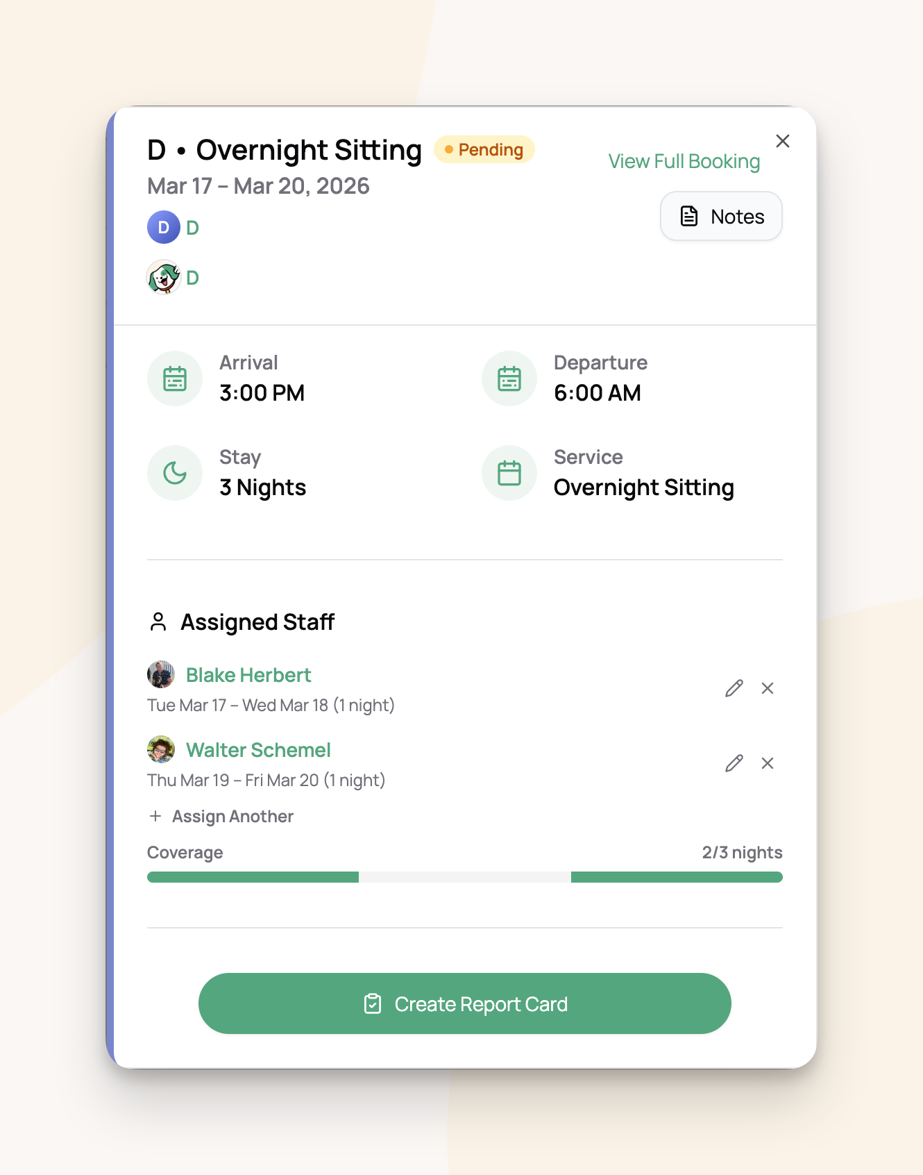 Staff assignment respects overnight sitting so staff can cover specific nights