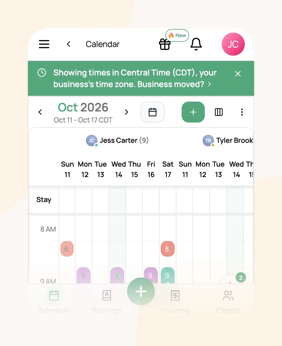 Schedule on a phone in Los Angeles, with the bar saying times are shown in Central Time and the calendar dates followed by CDT