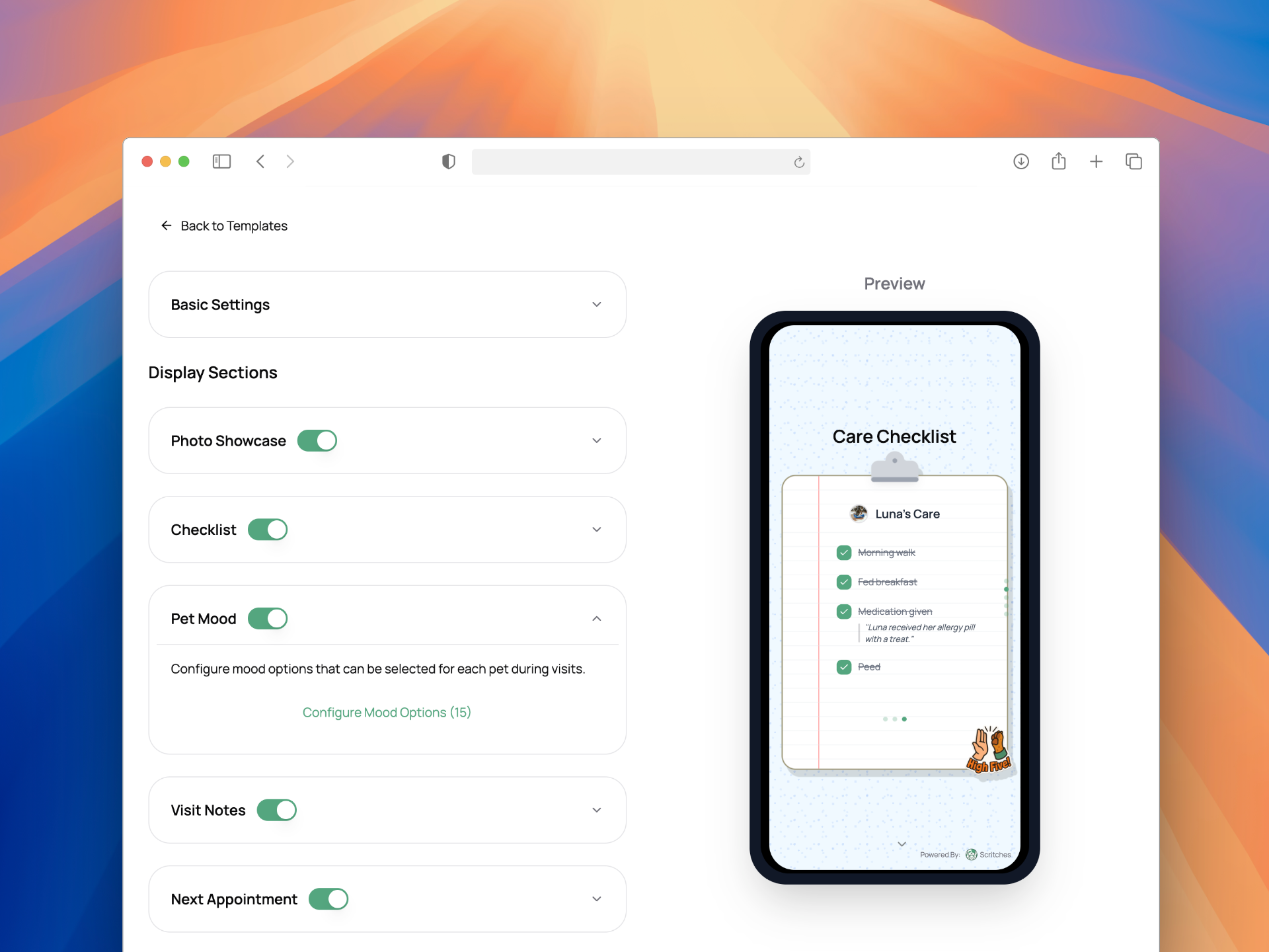 Report Card template settings