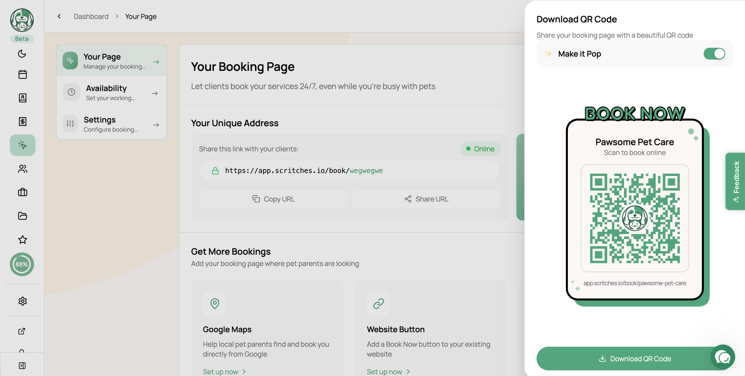 QR code for your online booking page