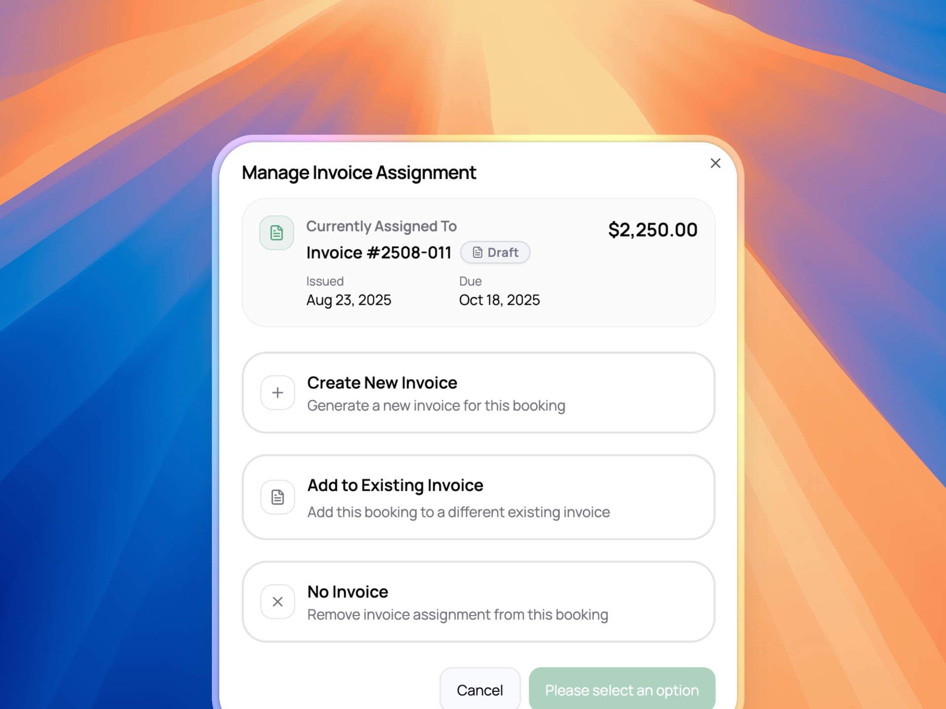 Assigning bookings to invoices