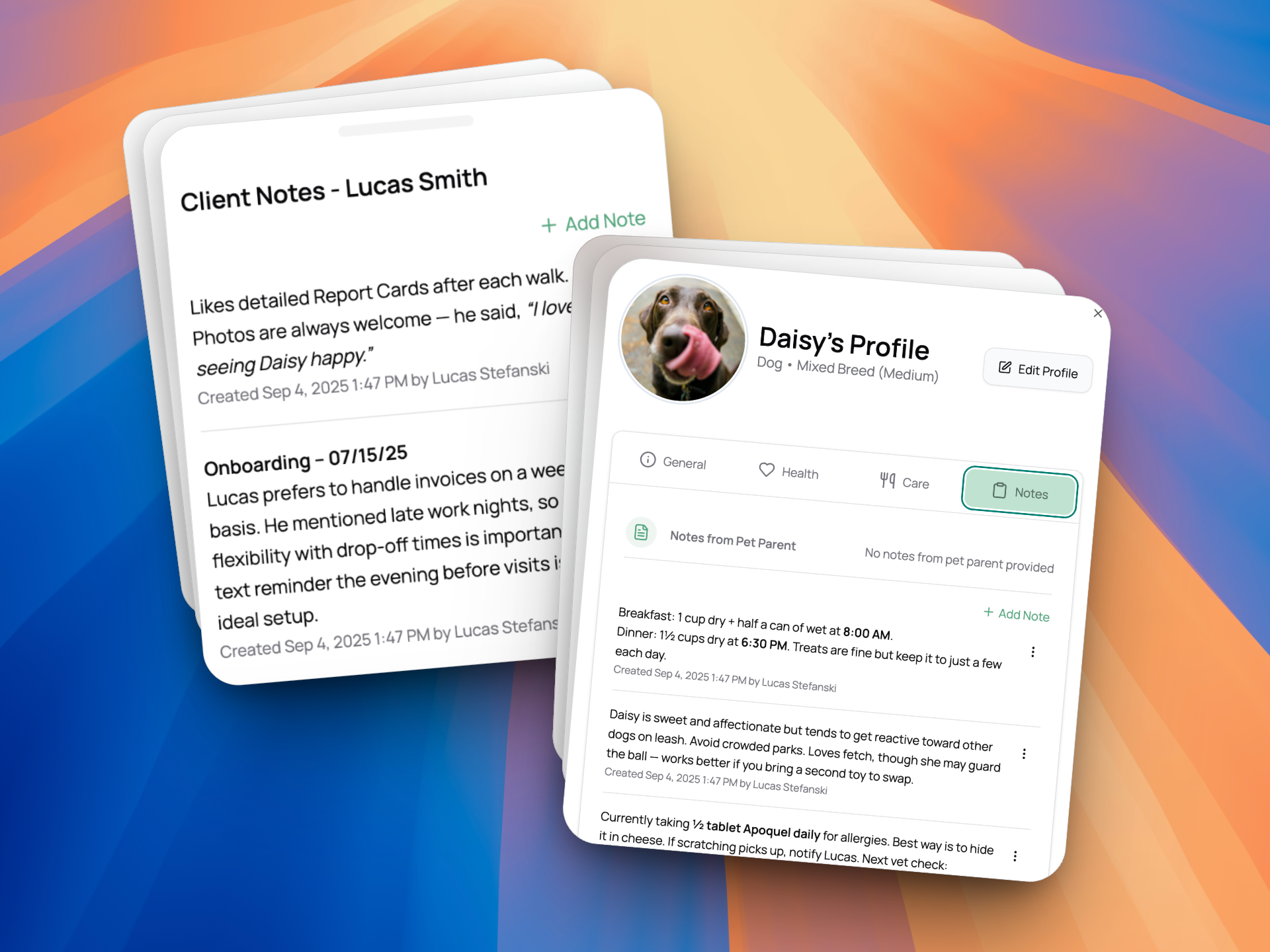 Client and pet notes