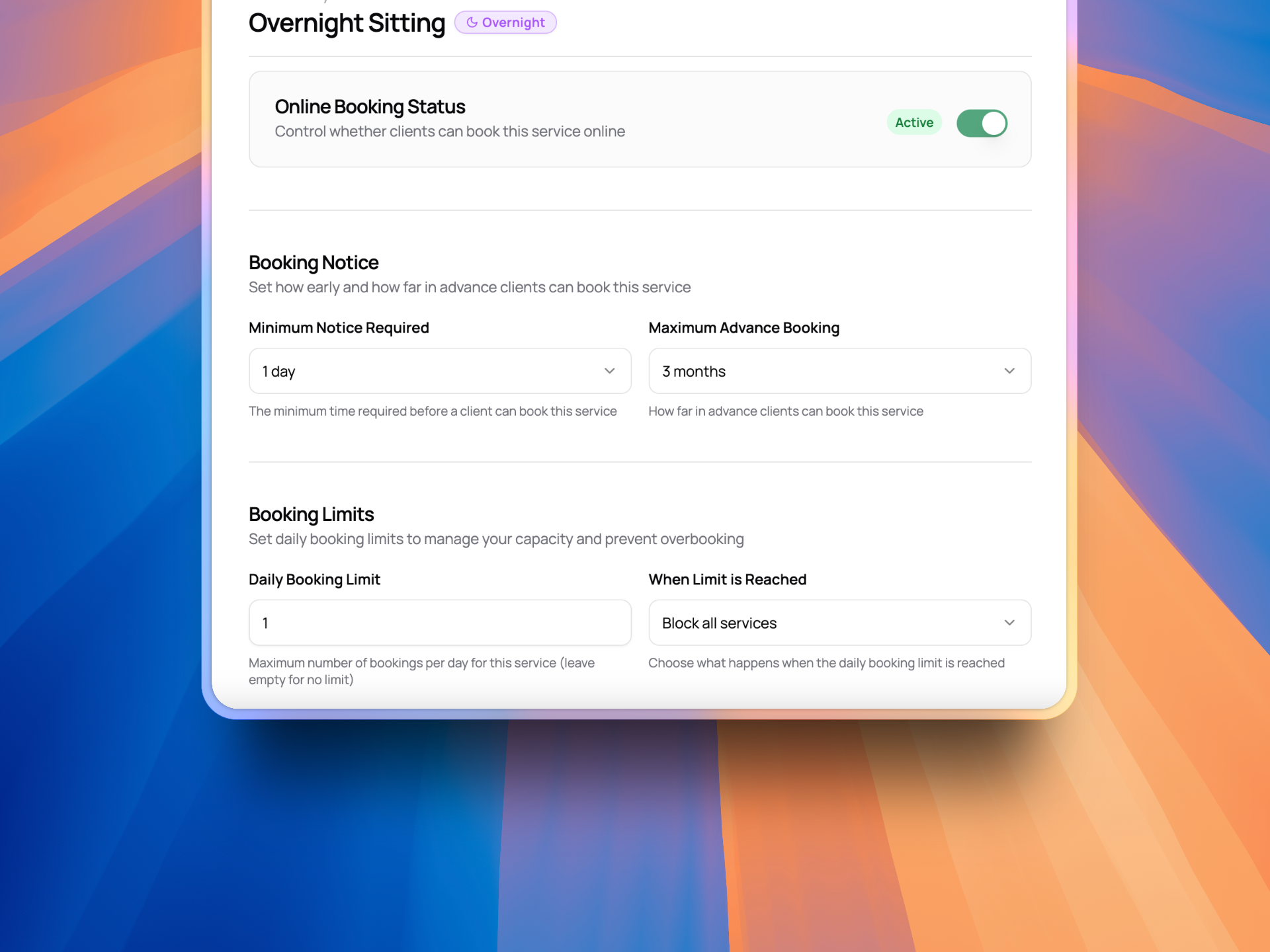 Booking limits to avoid overbooking