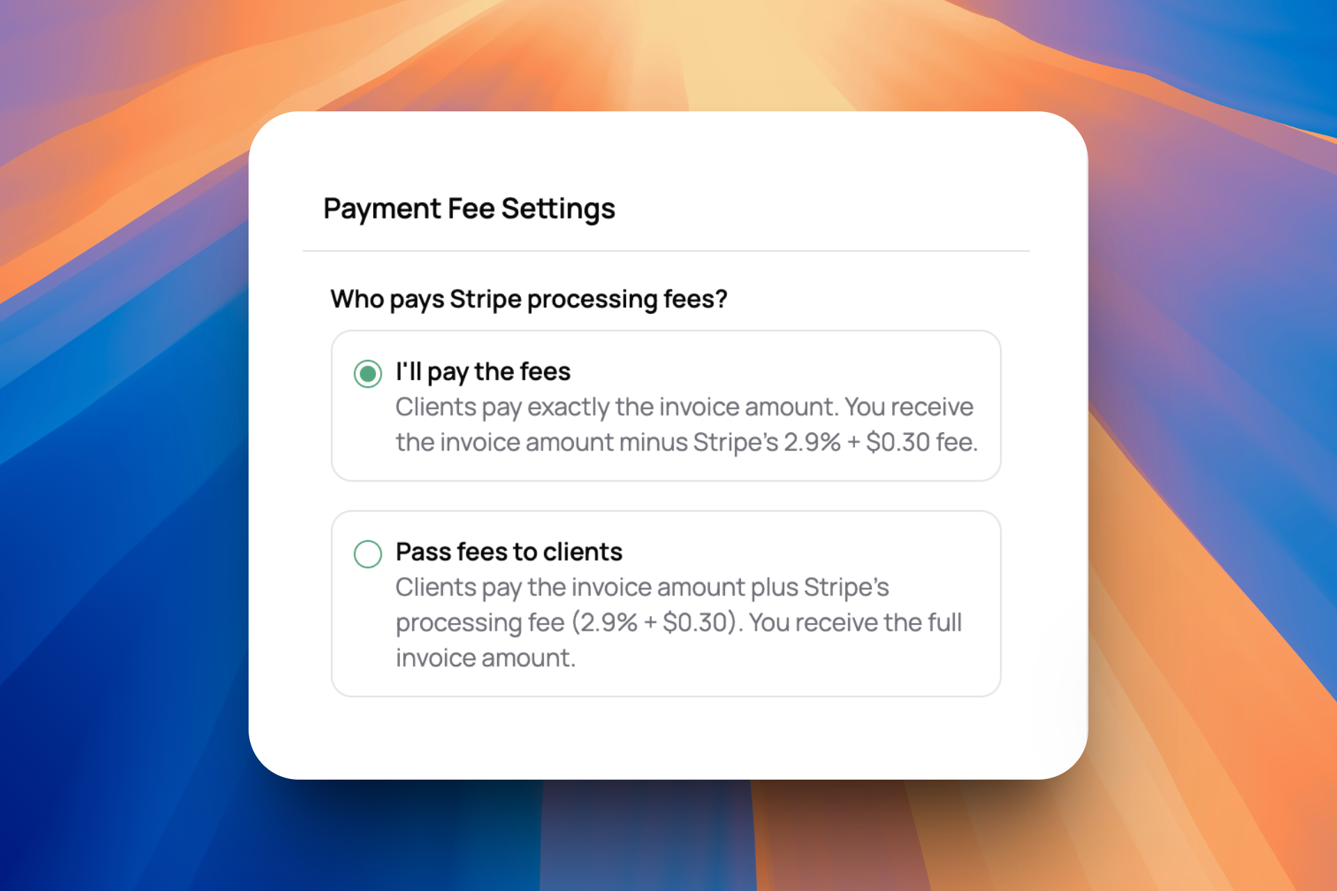 Stripe Processing Fees Settings