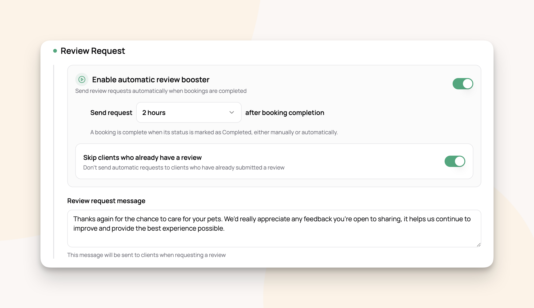 Review Booster Settings
