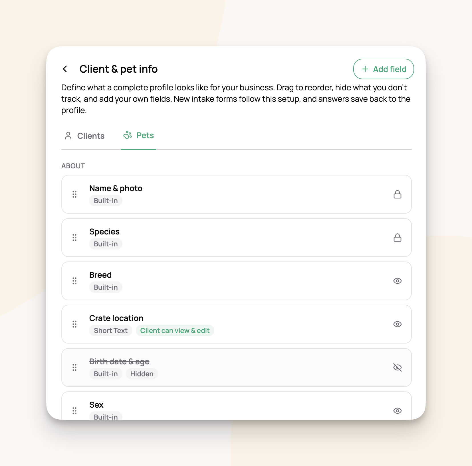 Custom client and pet fields